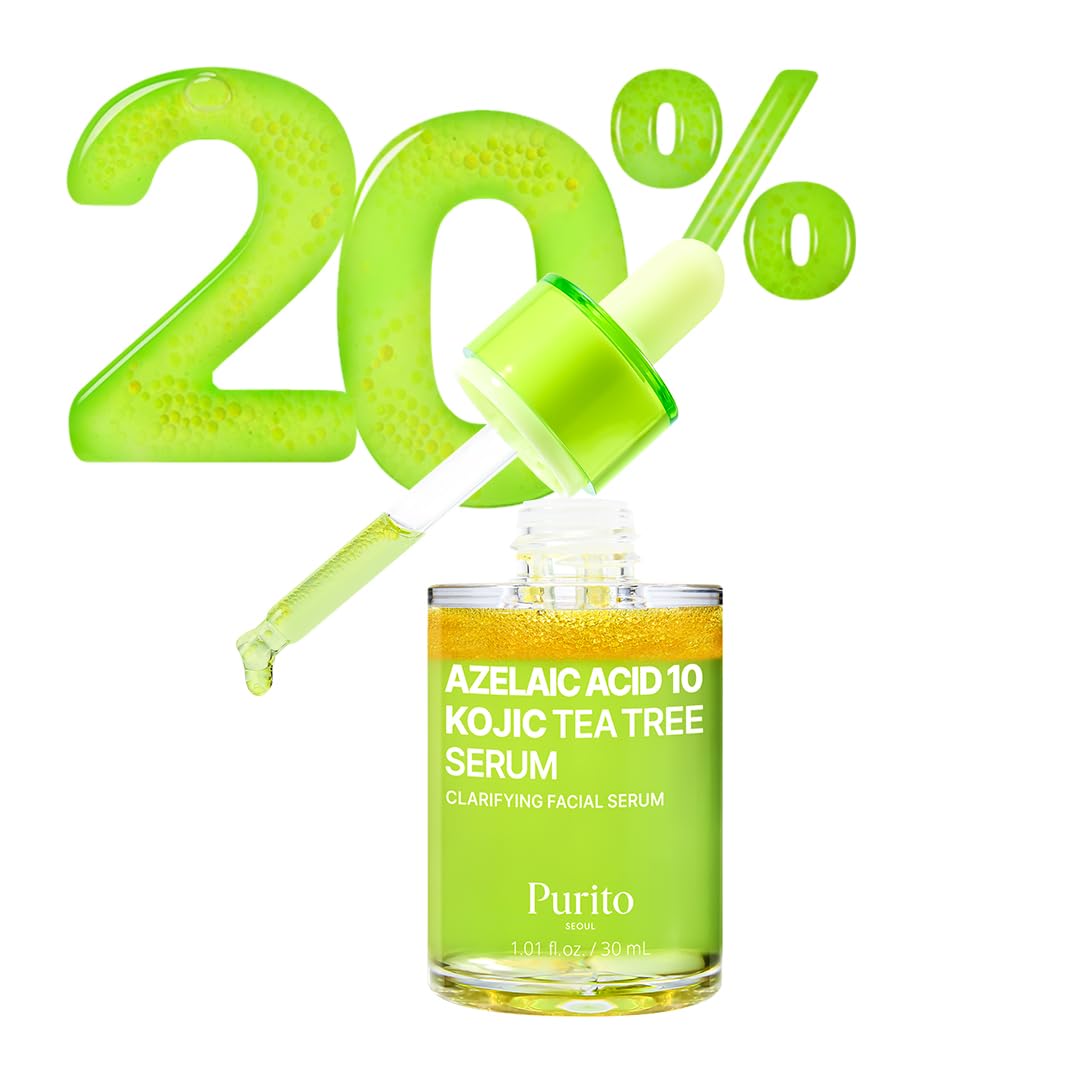 PURITO Azelaic Acid 10 Serum für Aknenabgebilde, Bindegewebsablake, Hautgleichmäßigkeit und Porenpflege, 20% aktive Form