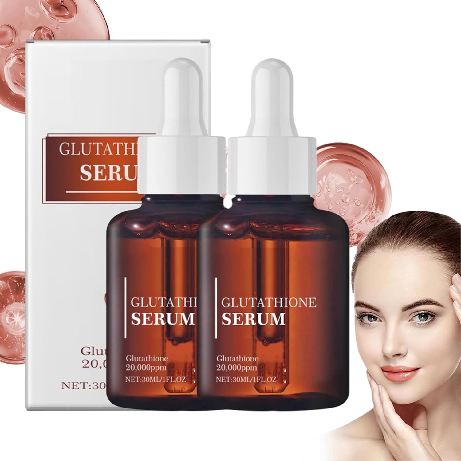 30ml Glutathione Serum mit 20,000ppm Glutathione, Niacinamide und Hyaluronsäure für alle Hauttypen (2 Pakete)