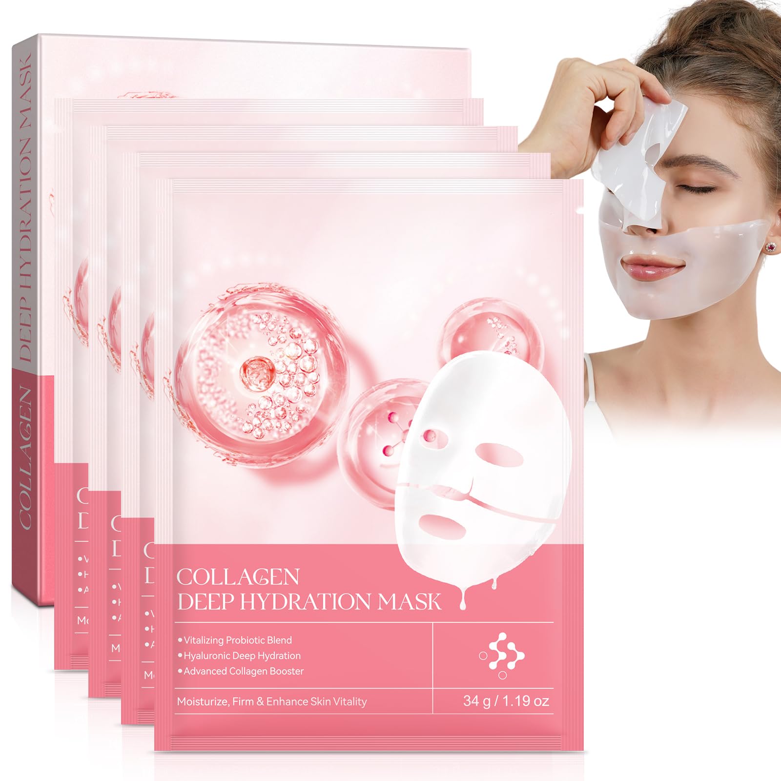 Generisch Organic Collagen Real Deep Mask, Bio Collagen Face Masks 6pcs - Anti-Falten Lifting Face, Nachts/cards, 4 Stüc